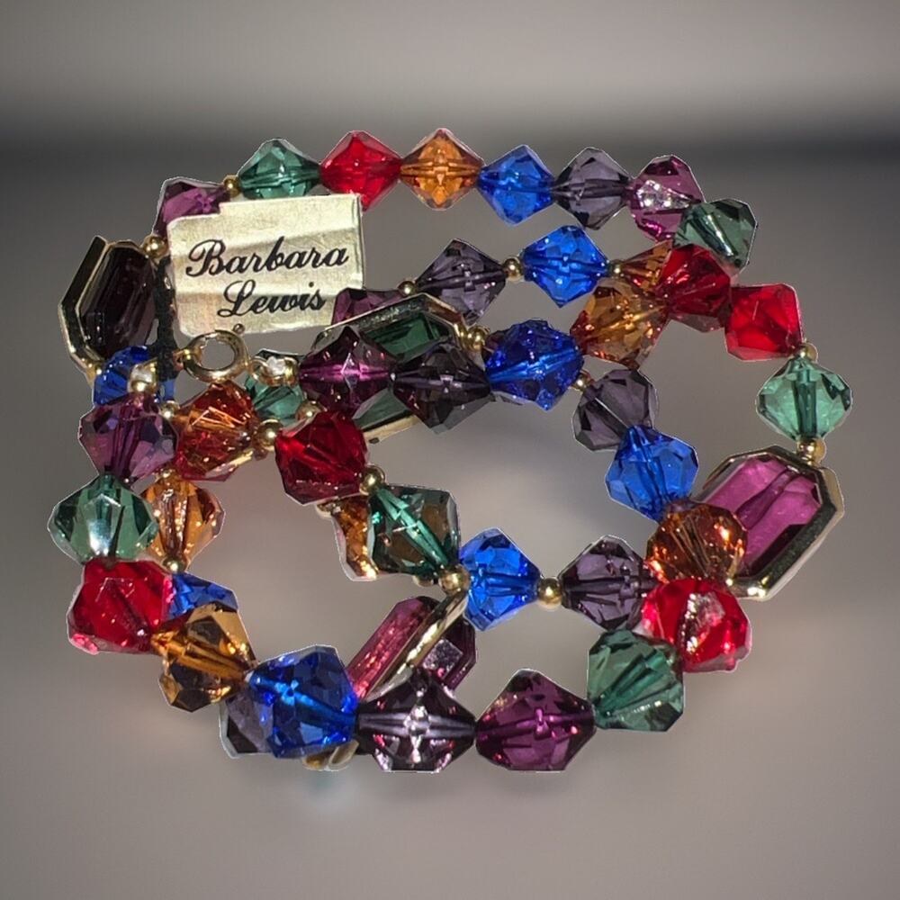 Barbara Lewis Multi‑Color Kinetic Necklace Gold‑Tone 4 Spinning Stones C753339 - Picture 10 of 11